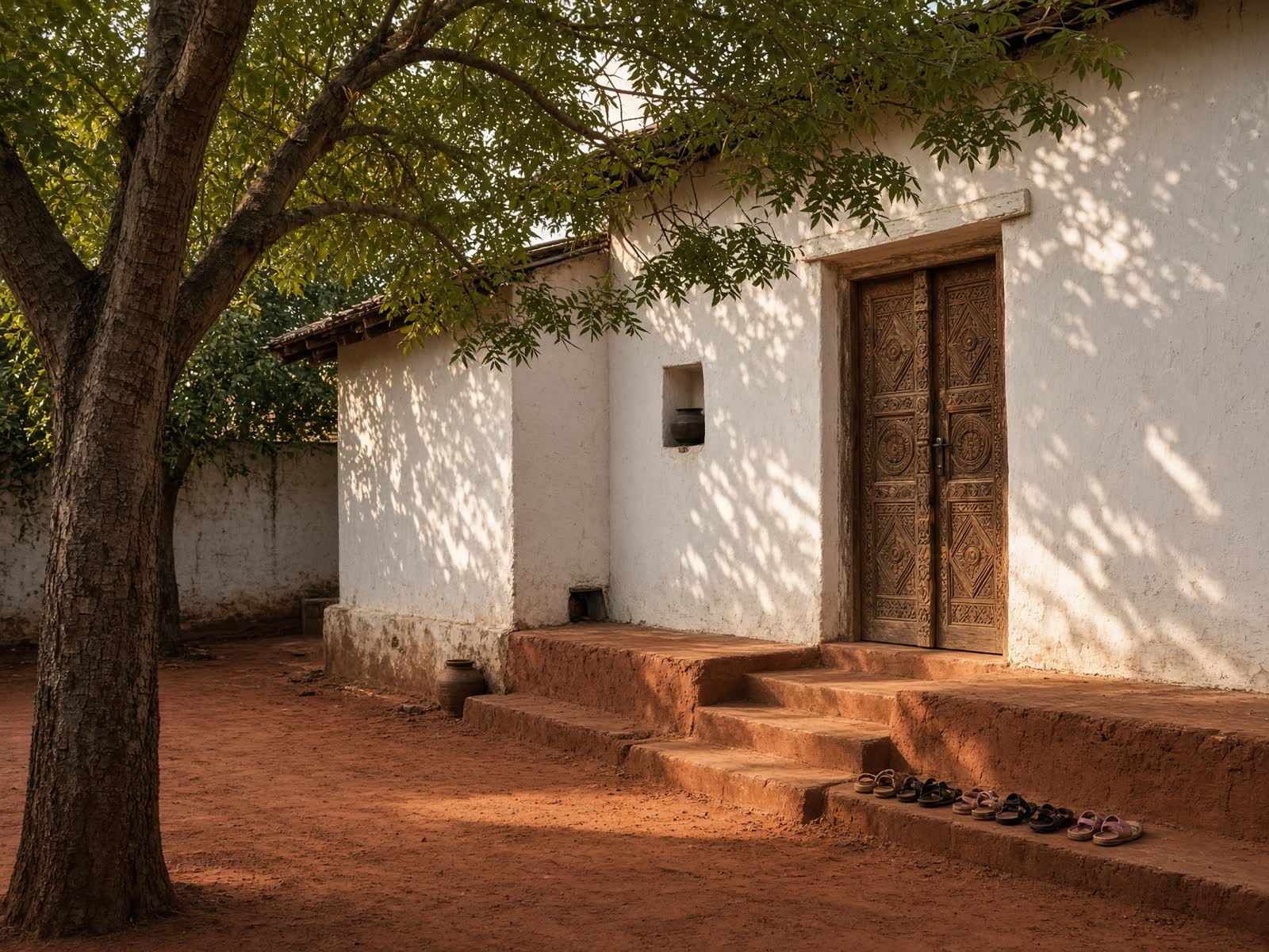 A northern compound courtyard at dusk